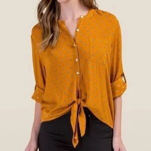 2 FOR $20 Harper Mustard Tie Front Blouse Top Size M Medium